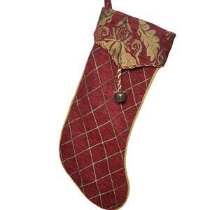 VTG Red Gold Christmas Stocking Gold Tassel Cord Edge 20” Bells
